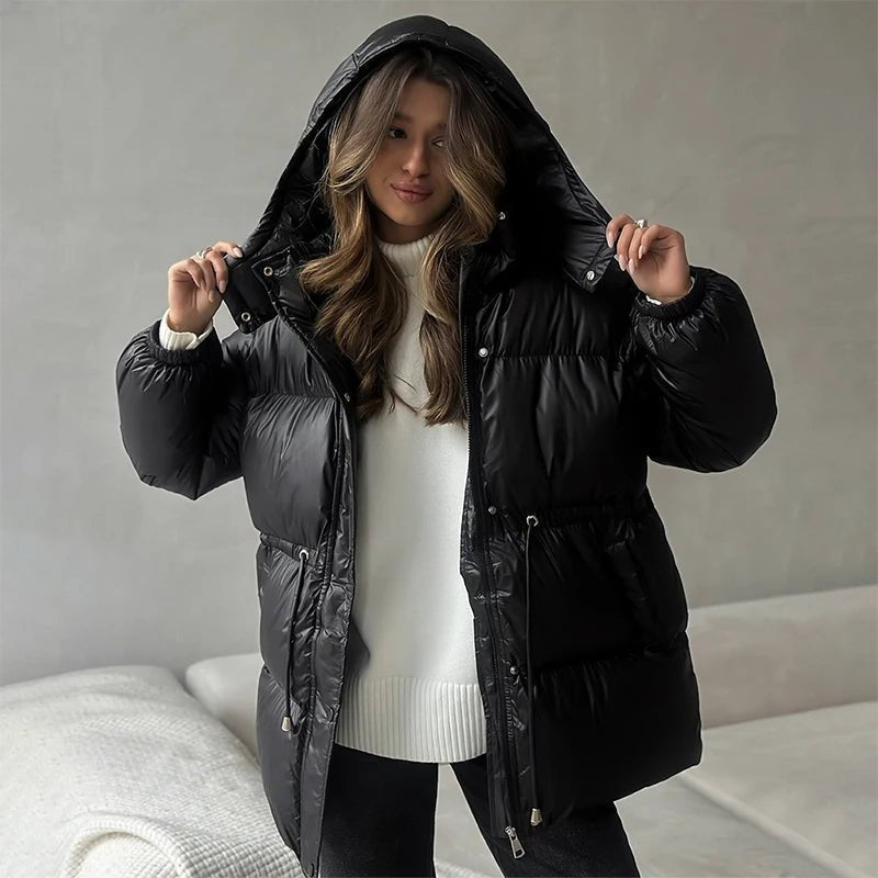 Drawstring Hooded Puffer Coat brown image 5 