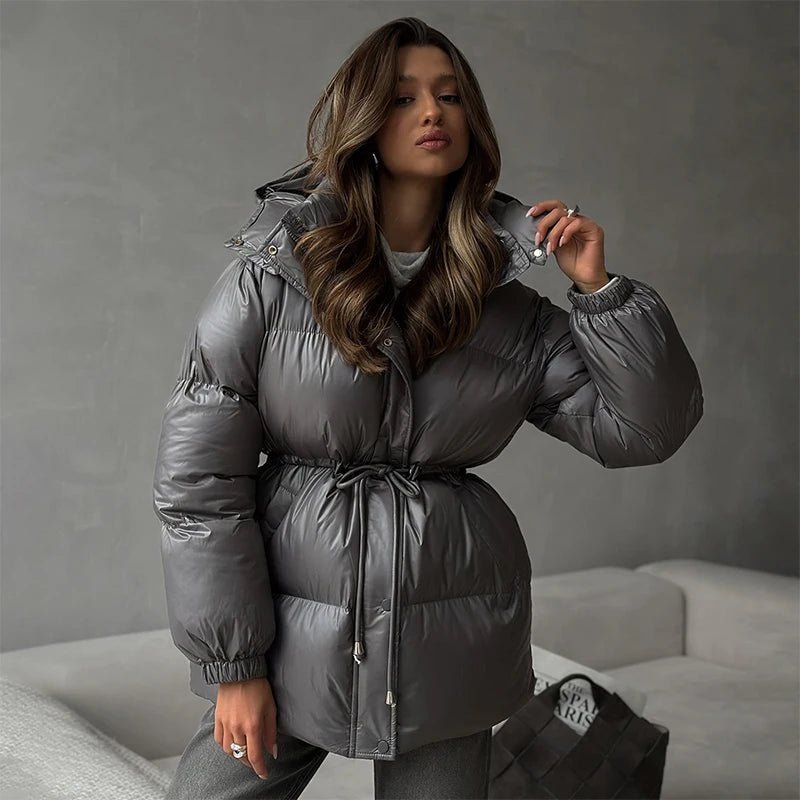Drawstring Hooded Puffer Coat brown image 6 