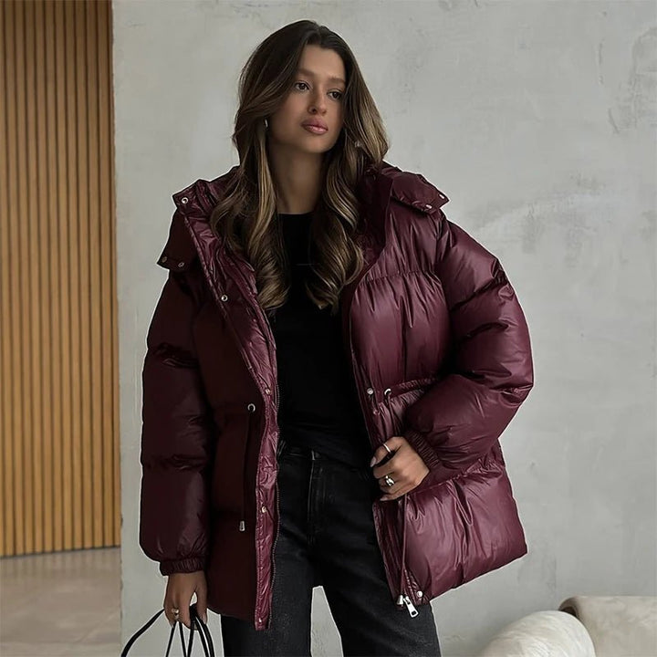 Drawstring Hooded Puffer Coat brown image 1 