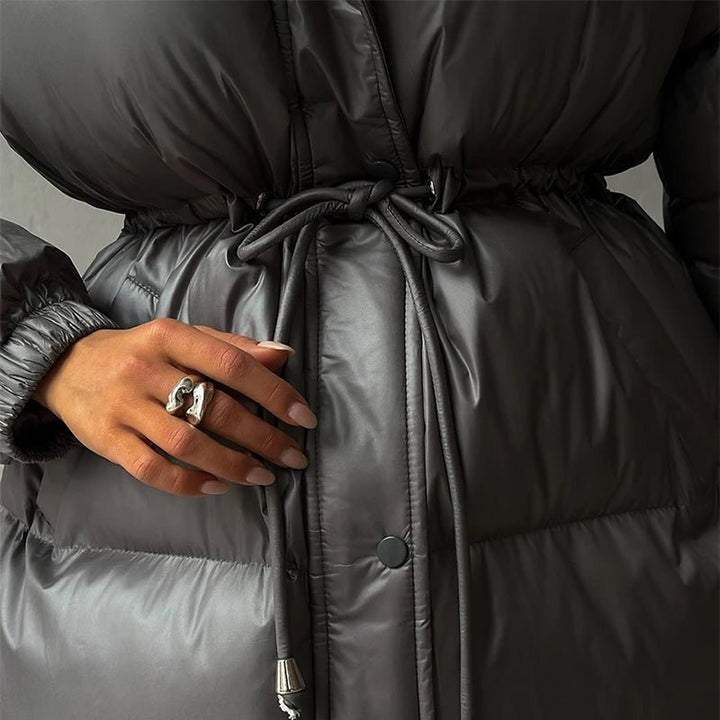 Drawstring Hooded Puffer Coat brown image 7 
