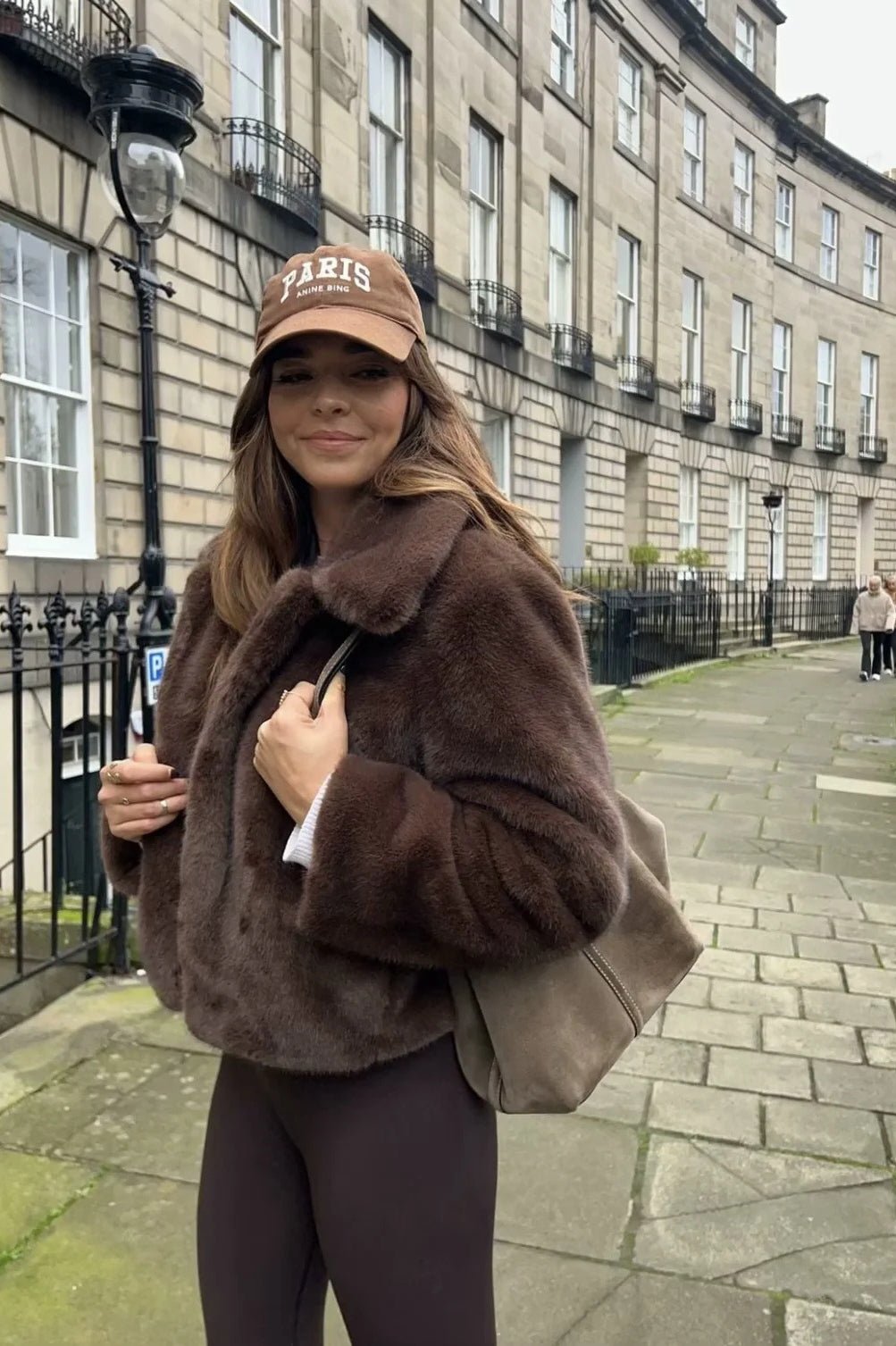 Short Faux Fur Collared Coat dark brown image 4 