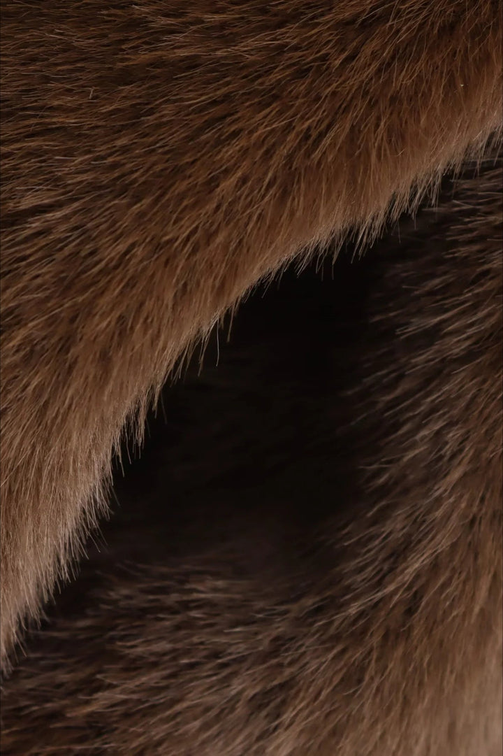Short Faux Fur Collared Coat dark brown image 8 