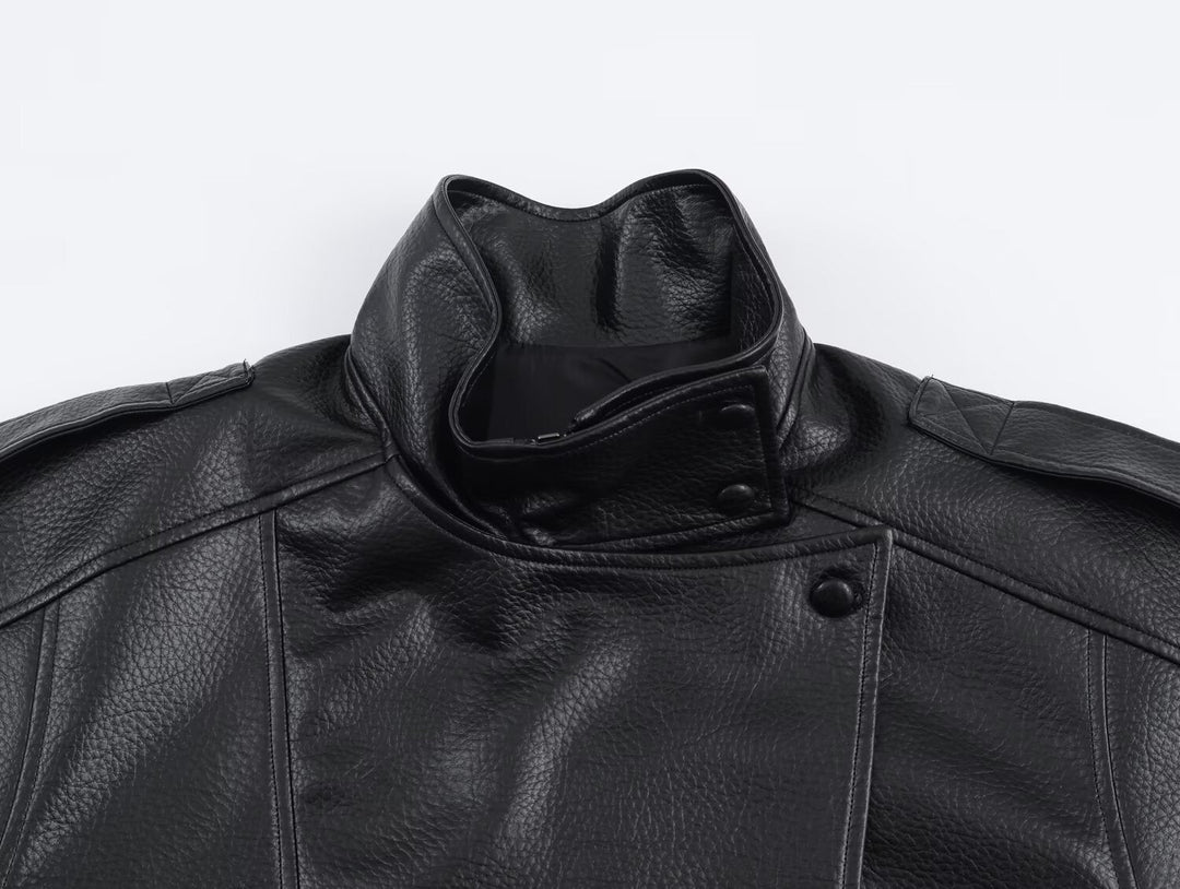 Leather Funnel Neck Jacket black image 10 