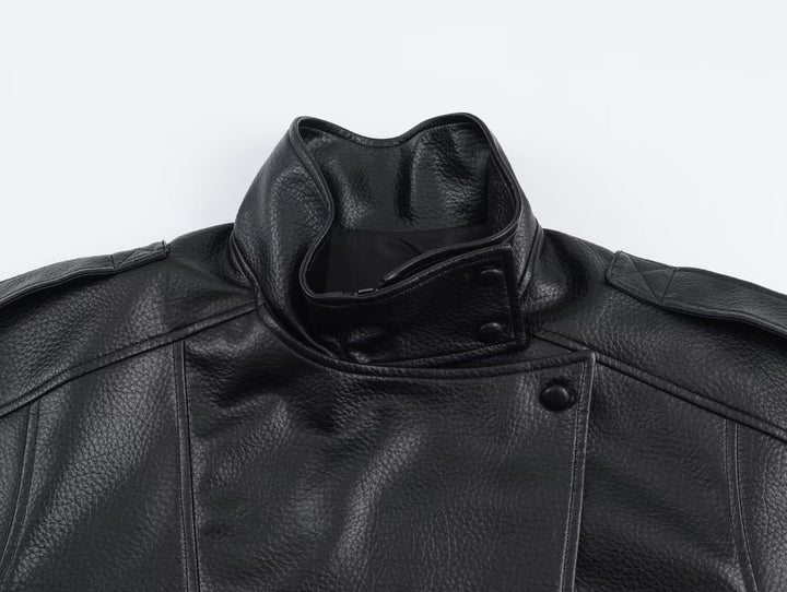 Leather Funnel Neck Jacket black image 10 