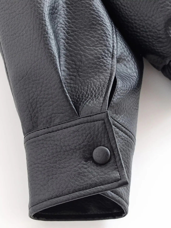 Leather Funnel Neck Jacket black image 12 