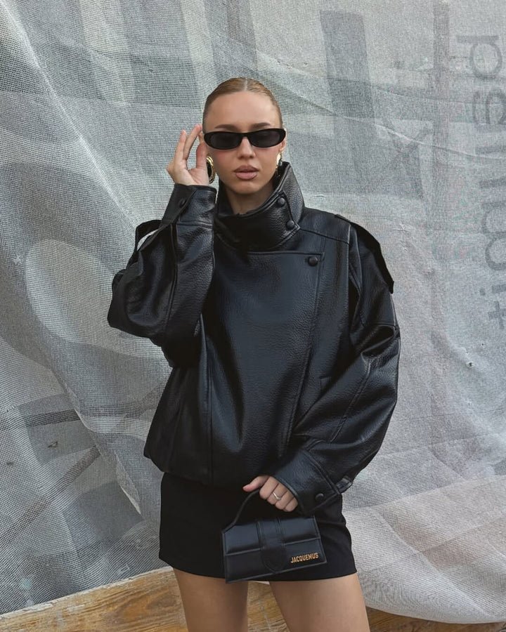 Leather Funnel Neck Jacket black image 2 