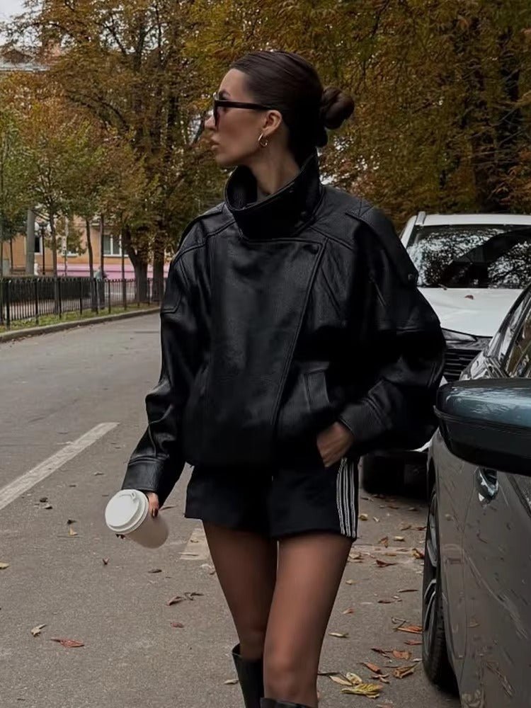 Leather Funnel Neck Jacket black image 9 