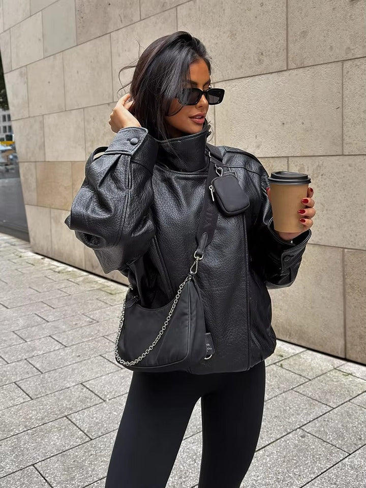 Leather Funnel Neck Jacket black image 7 