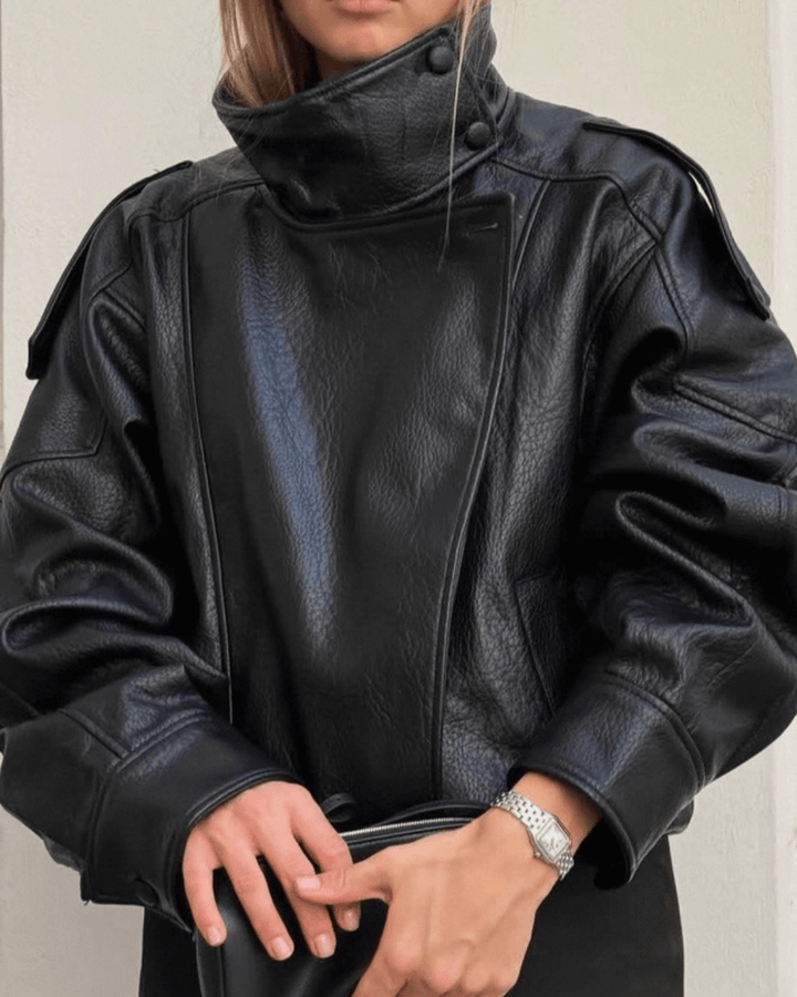 Leather Funnel Neck Jacket black image 4 