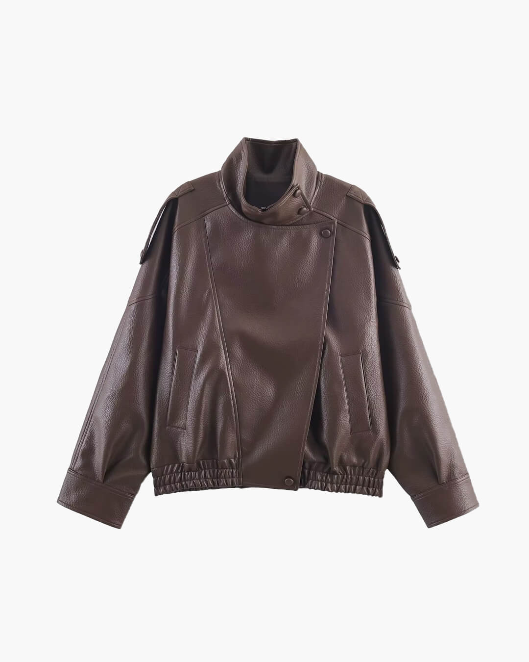 Leather Funnel Neck Jacket brown image 1 