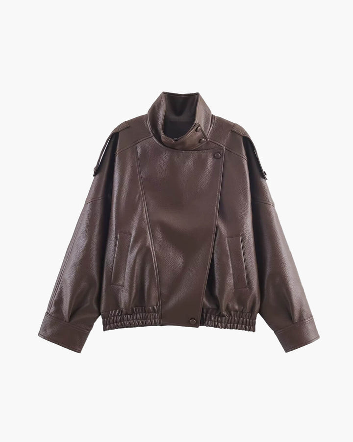 Leather Funnel Neck Jacket brown image 1 