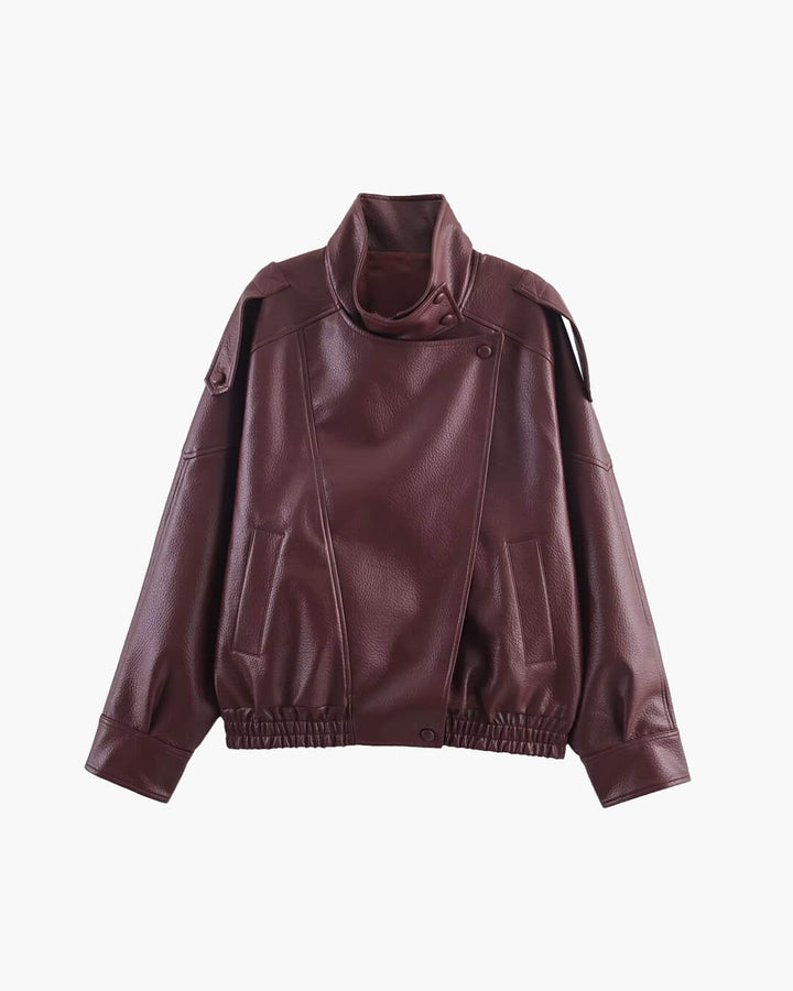 Leather Funnel Neck Jacket burgundy image 1 