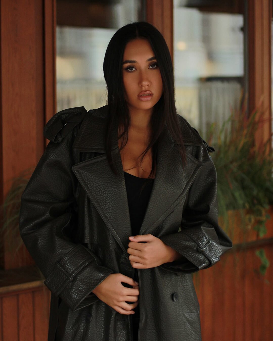 Long Leather Jacket khaki image 8 