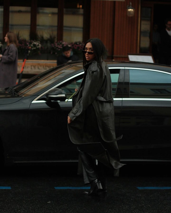 Long Leather Jacket khaki image 9 