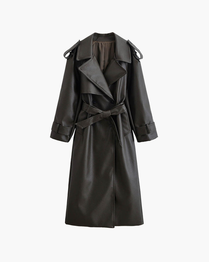 Long Leather Jacket khaki image 1 