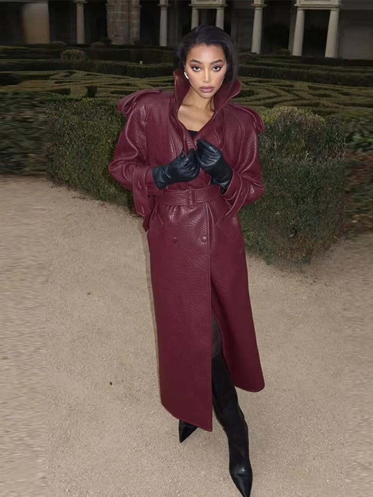 Long Leather Jacket burgundy image 4 