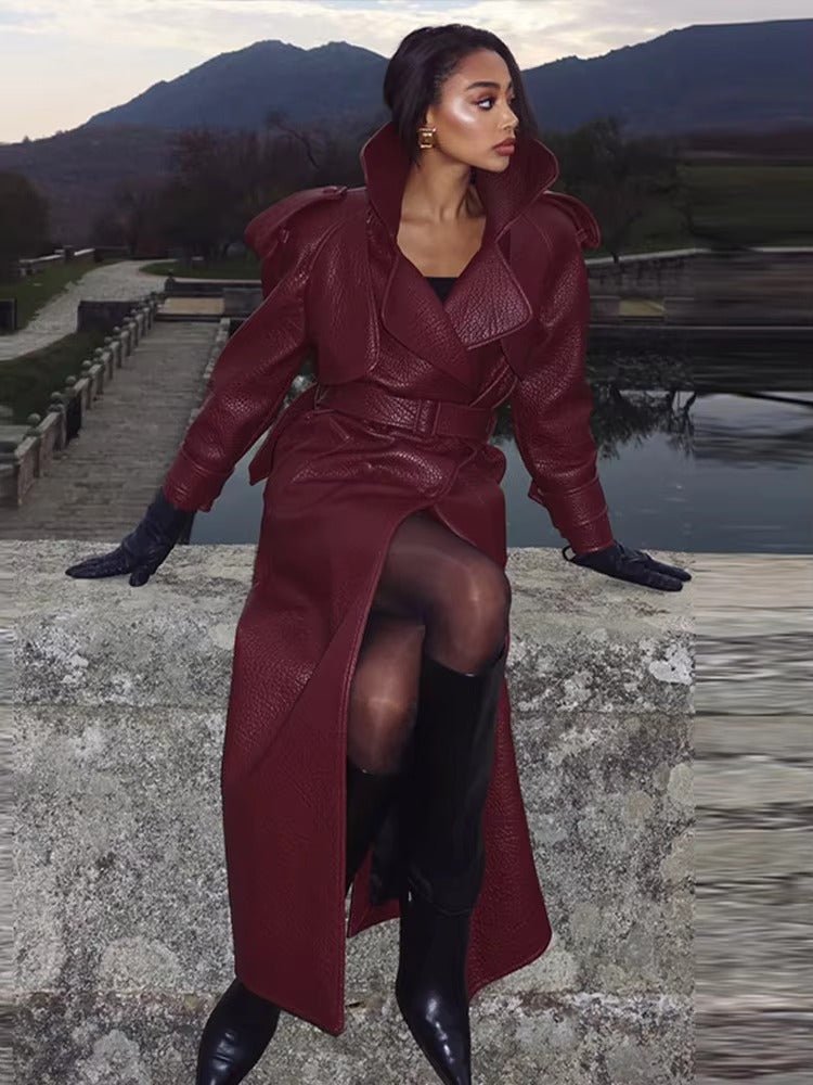 Long Leather Jacket burgundy image 2 