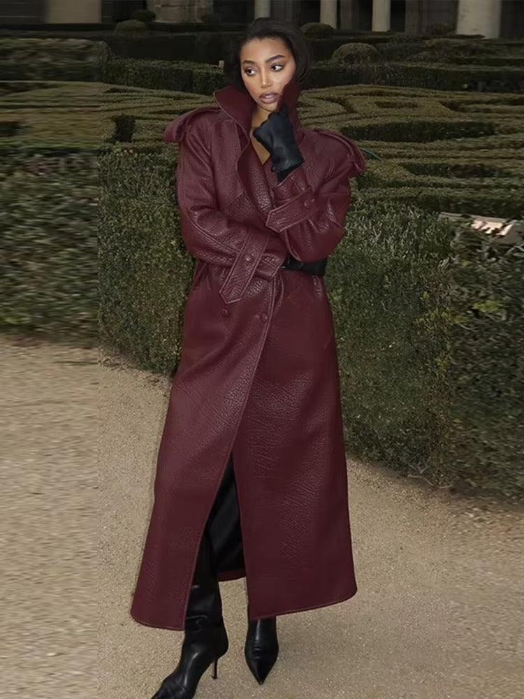 Long Leather Jacket burgundy image 1 
