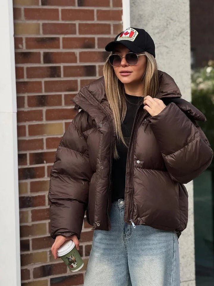 Short Hooded Puffer Jacket brown image 5 