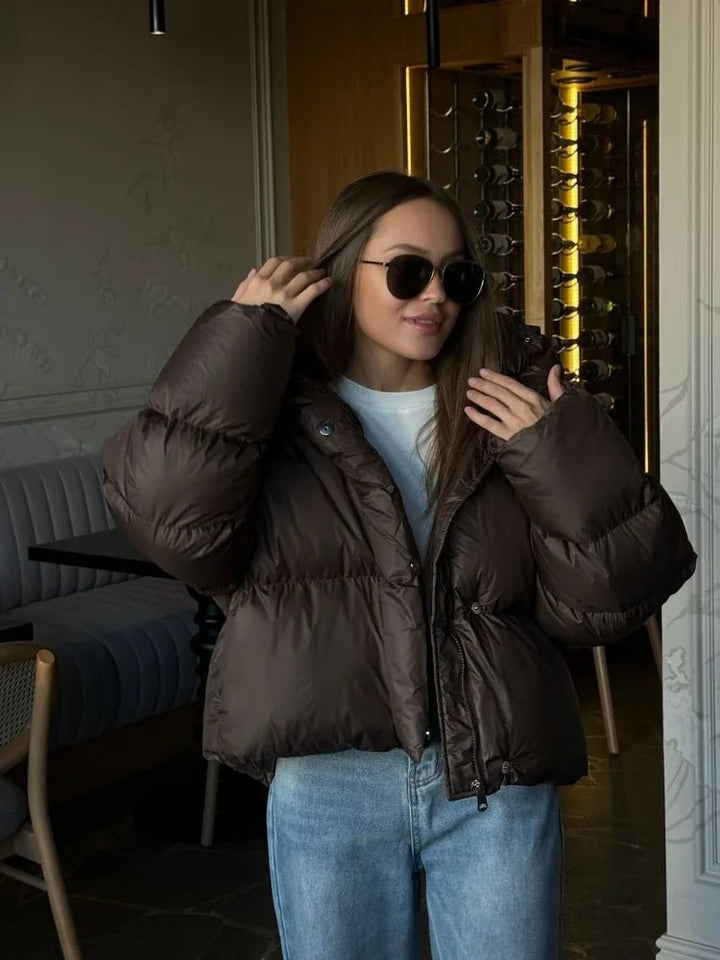 Short Hooded Puffer Jacket brown image 4 