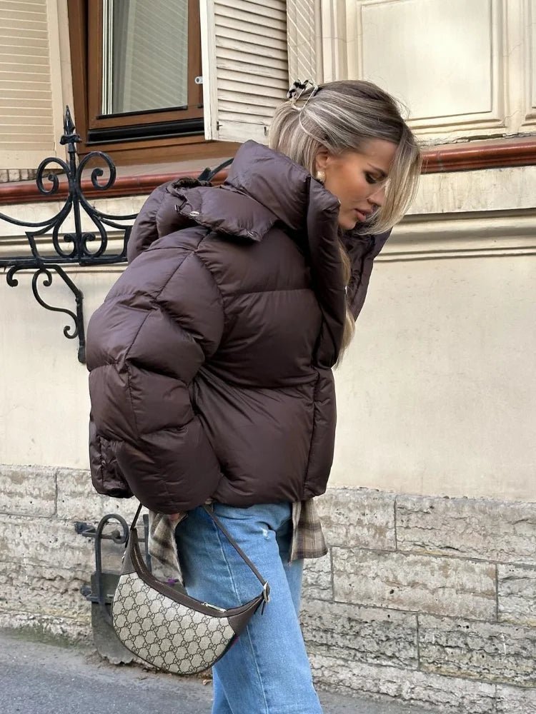 Short Hooded Puffer Jacket brown image 2 