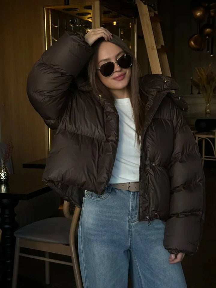 Short Hooded Puffer Jacket brown image 3 