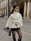 Elegant High-Neck Belted Cape Jacket