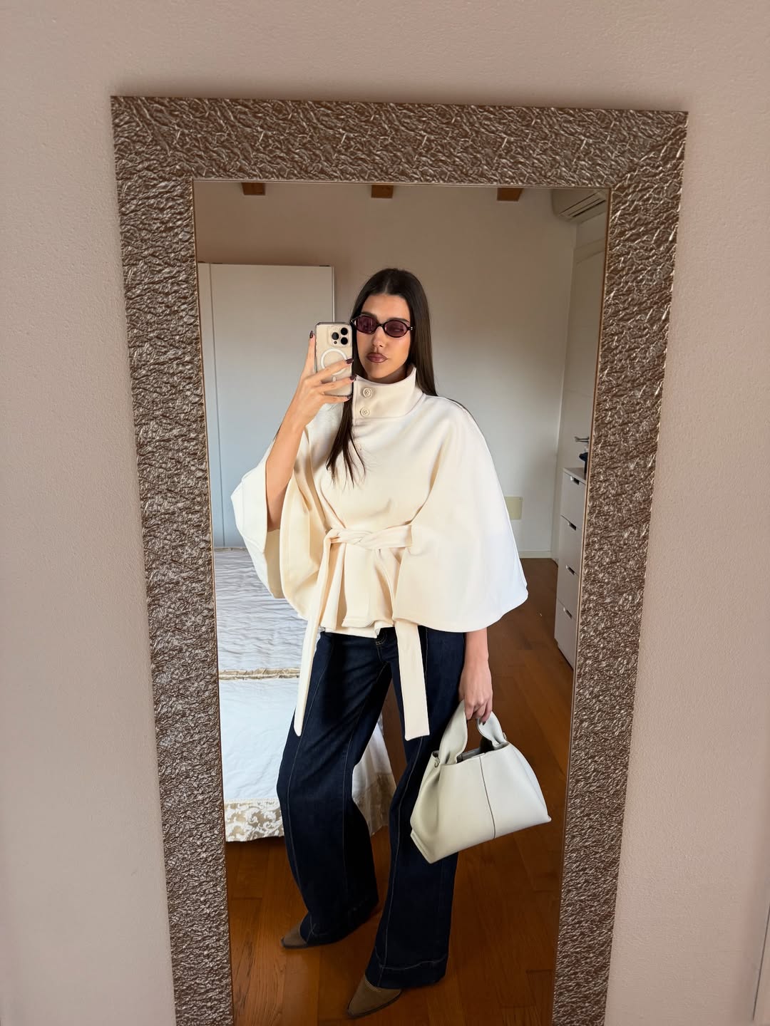 Elegant High-Neck Belted Cape Jacket black image 5 