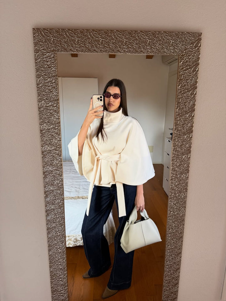 Elegant High-Neck Belted Cape Jacket black image 5 