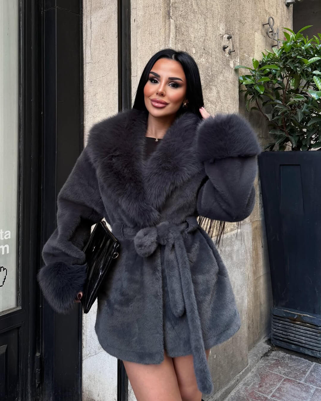 Faux Fur Trim Coat black image 3 