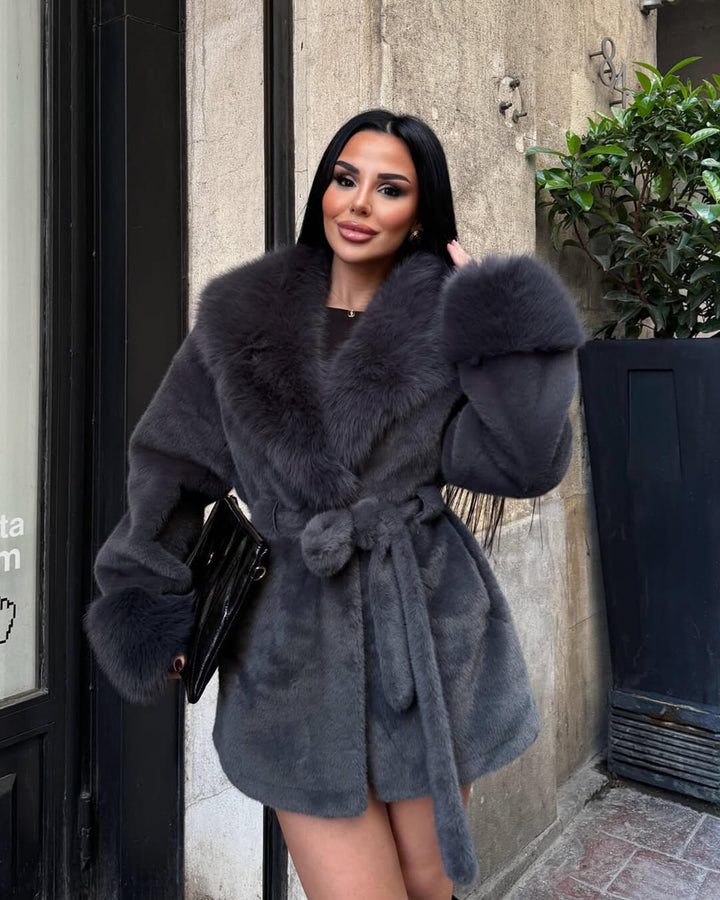 Faux Fur Trim Coat black image 3 