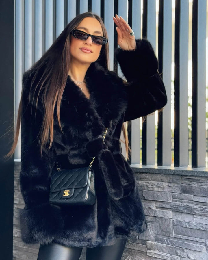 Faux Fur Trim Coat black image 4 