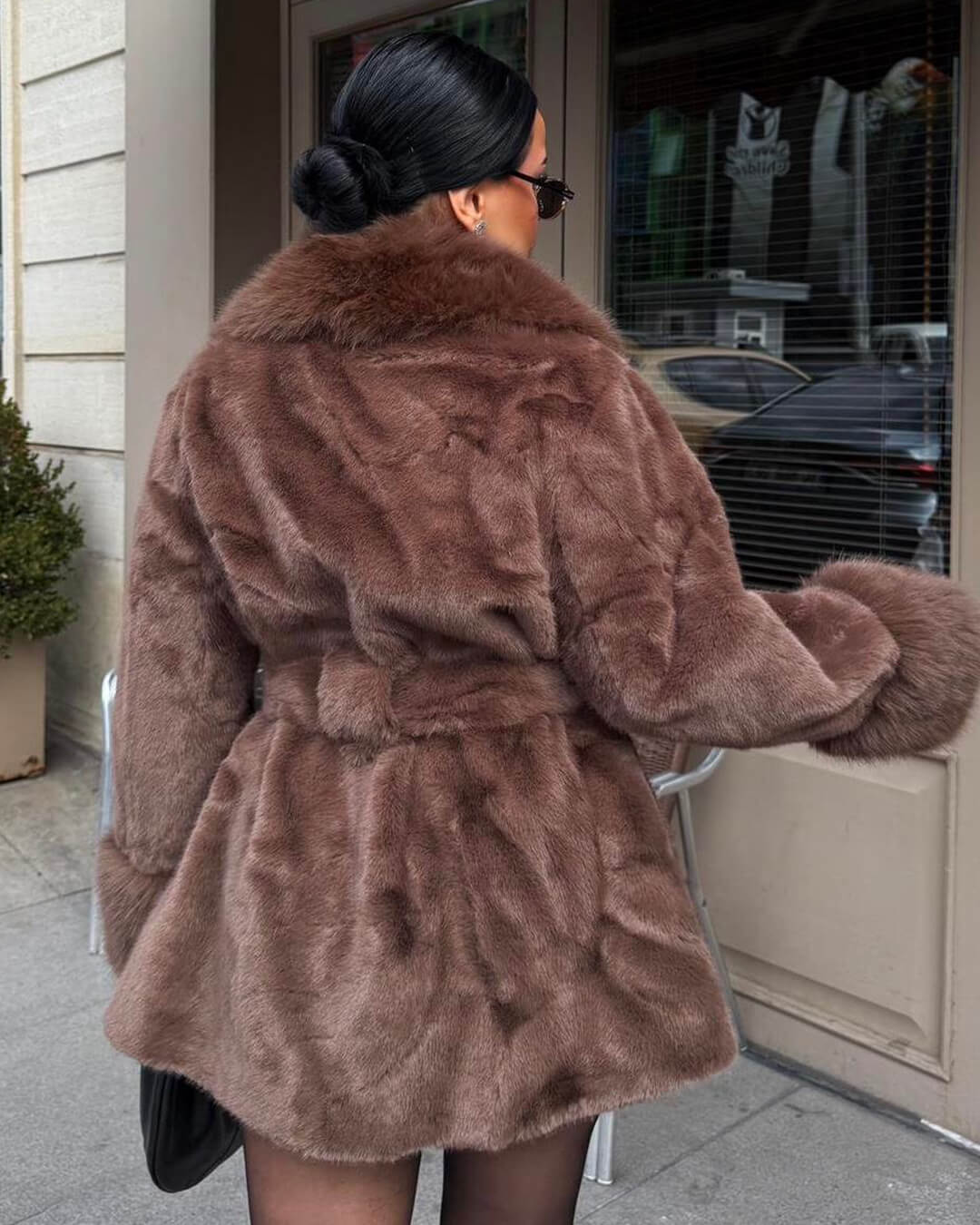 Faux Fur Trim Coat black image 1 