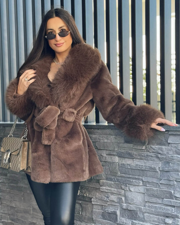 Faux Fur Trim Coat brown image 4 