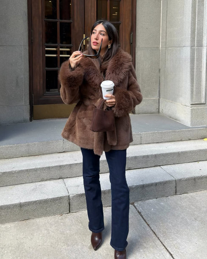 Faux Fur Trim Coat brown image 3 