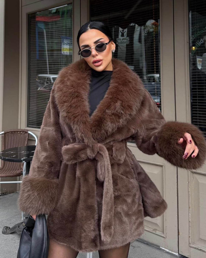 Faux Fur Trim Coat brown image 1 