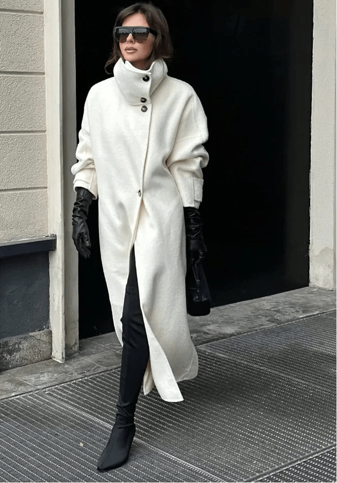 Stand Collar Long Coat offwhite image 1 
