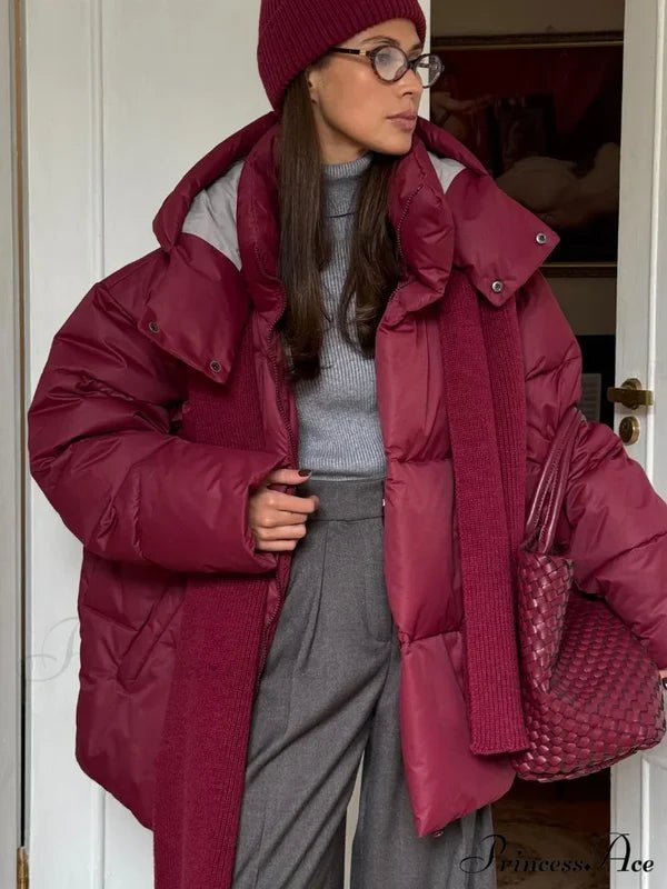 Oversized Detachable Hood Puffer Jacket burgundy image 1 