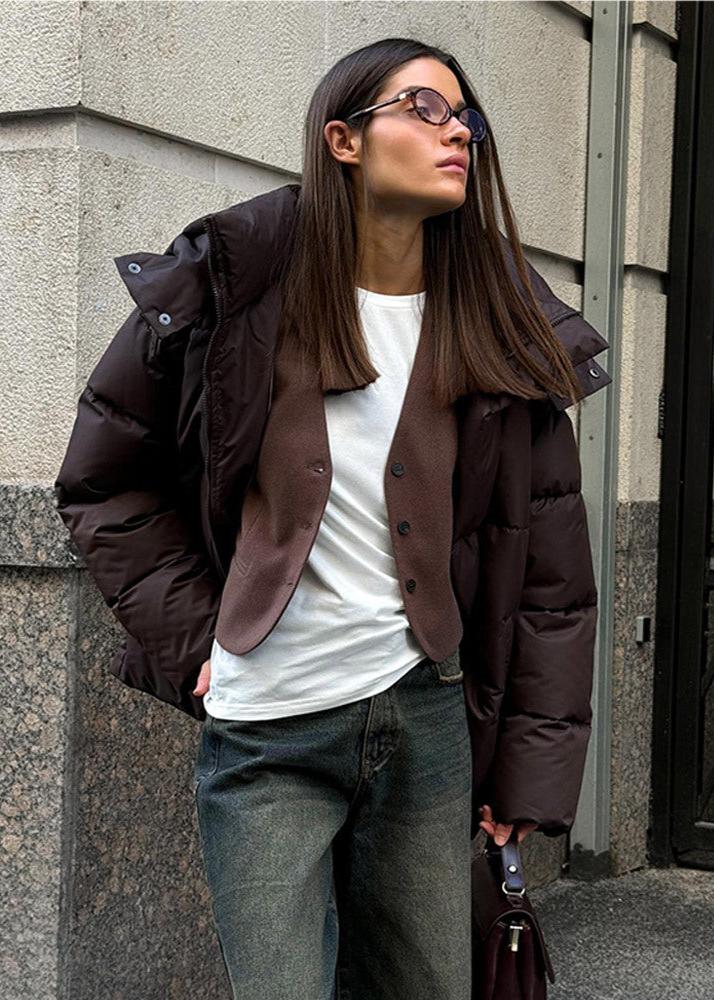 Oversized Detachable Hood Puffer Jacket dark brown image 6 