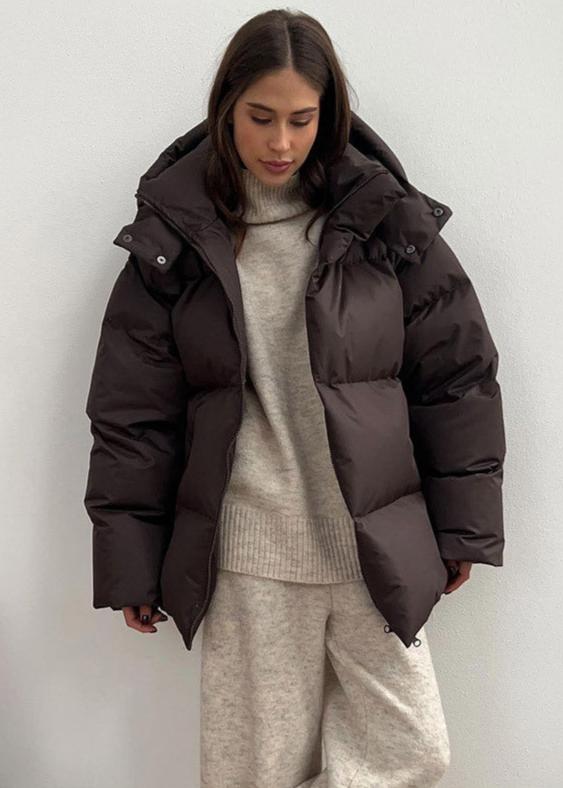 Oversized Detachable Hood Puffer Jacket dark brown image 5 