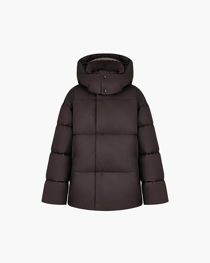Oversized Detachable Hood Puffer Jacket dark brown image 1 