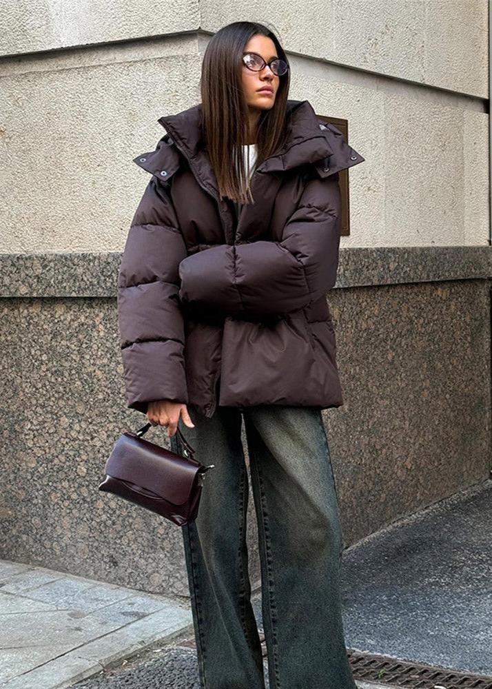 Oversized Detachable Hood Puffer Jacket dark brown image 4 
