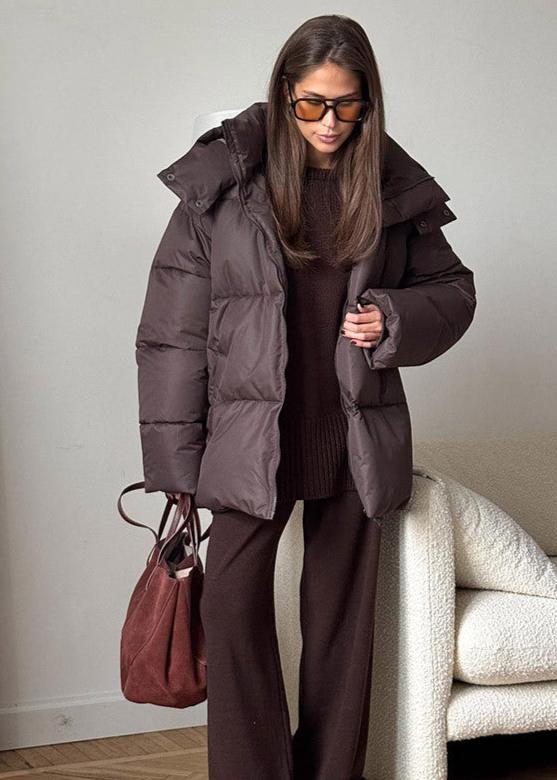 Oversized Detachable Hood Puffer Jacket dark brown image 3 