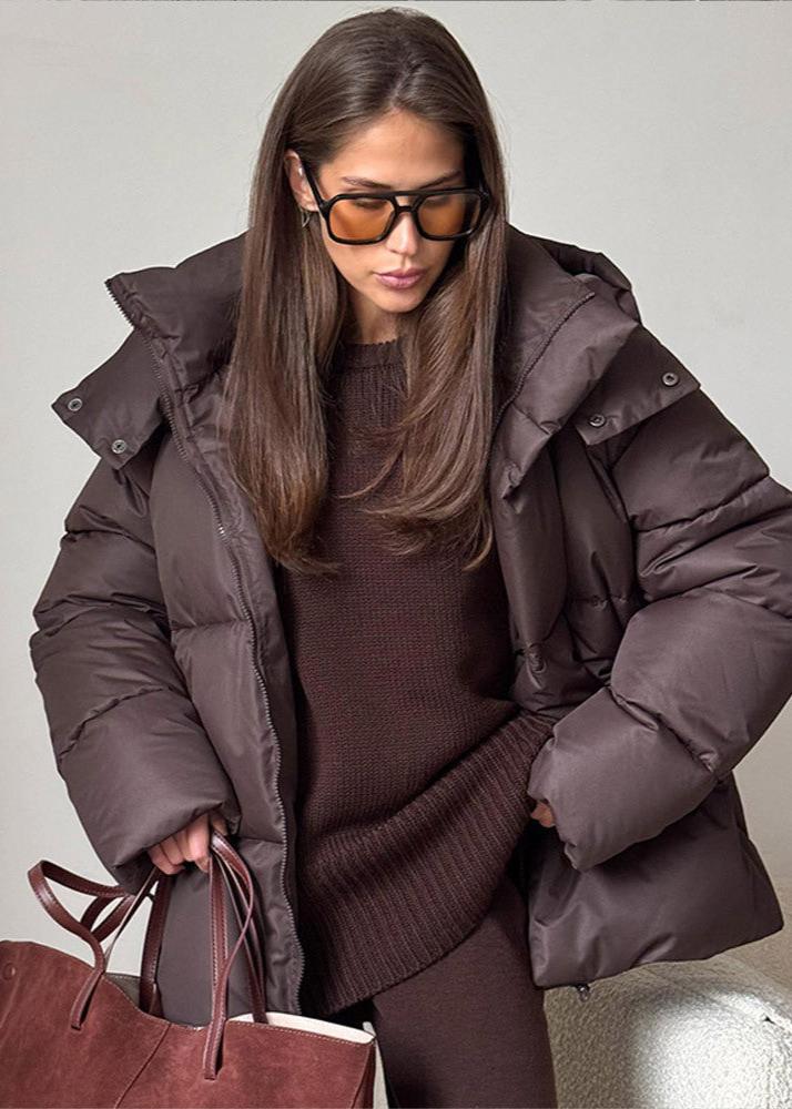 Oversized Detachable Hood Puffer Jacket dark brown image 2 