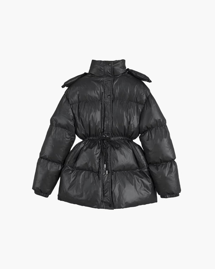 Drawstring Hooded Puffer Coat black image 1 