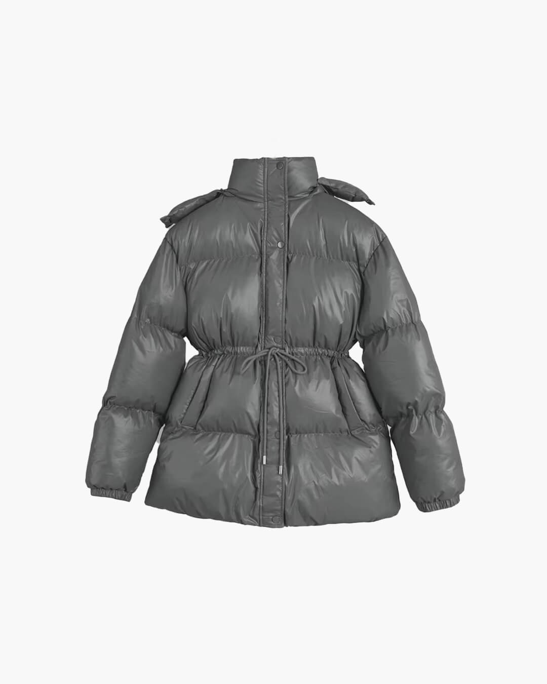 Drawstring Hooded Puffer Coat dark gray image 1 