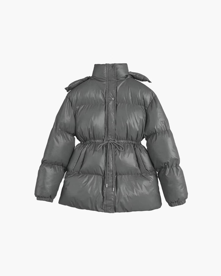 Drawstring Hooded Puffer Coat dark gray image 1 