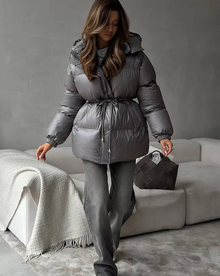 Drawstring Hooded Puffer Coat dark gray image 3 