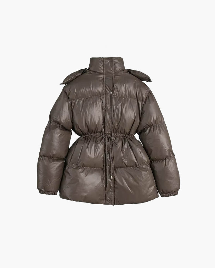 Drawstring Hooded Puffer Coat brown image 2 