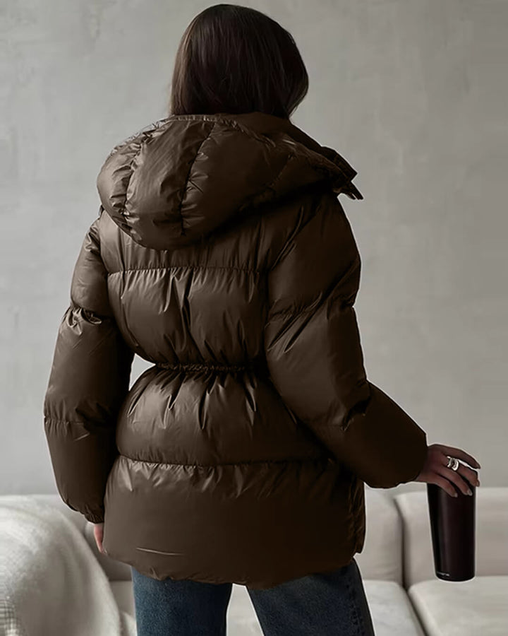 Drawstring Hooded Puffer Coat brown image 4 